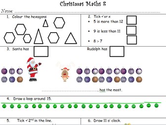 YR,Y1,Y2 (SEN) Eight Christmas themed Maths worksheets.
