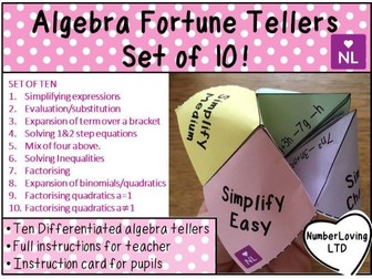 Algebra Fortune Teller Activities