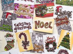 DIY Coloring Christmas Cards - Set of 20 read-to-fold printable Christmas Cards print and color