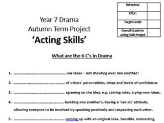 KS3 Acting Skills in Drama Work Booklet