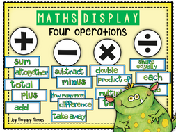 Maths Operations Display Posters with key words (addition, subtraction ...