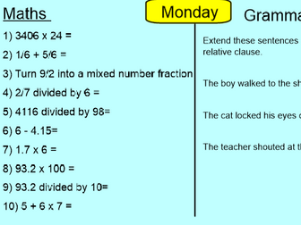 Maths and Grammar Morning Challenges