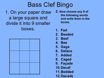 Music theory: Bass Clef Bingo Game (powerpoint file)