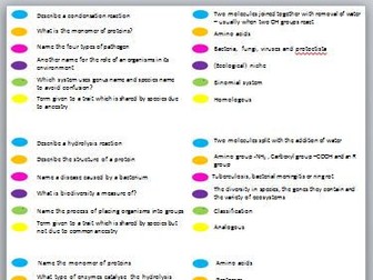 AS OCR Biology Revision Trivial Pursuit Cards