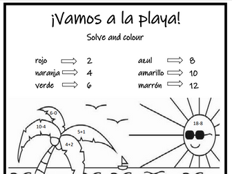 Spanish Colour by Numbers Worksheet:  La Playa