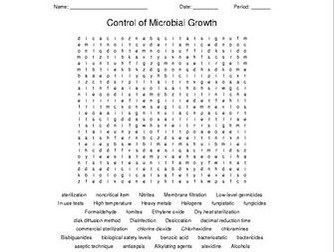Control of Microbial Growth Word Search for a Microbiology Course