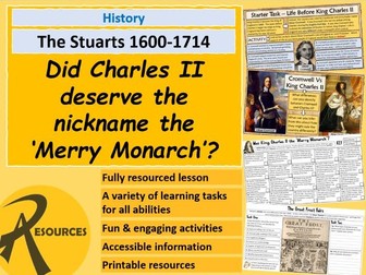 KS3 KS2 Stuart History: King Charles II the 'Merry Monarch' & the Restoration