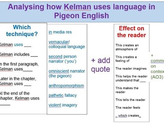 Pigeon English writing frame - AQA English Literature GCSE revision