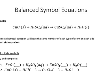Balanced symbol equations practice sheet