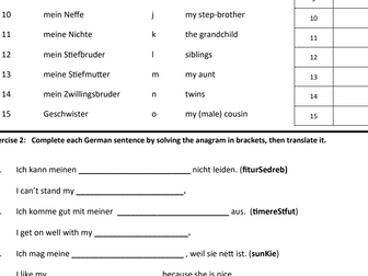 Relationships with family and friends worksheet with answer sheet