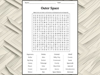 Outer Space Word Search Puzzle Worksheet Activity