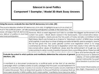Edexcel A-Level Politics Exemplar Essay Answers (Component 1)