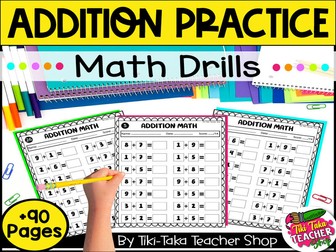 Addition Practice - Math Drills with Solution - 94 Pages