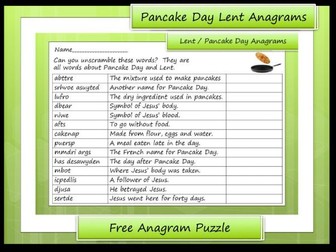 Pancake Day / Lent Anagram Puzzle