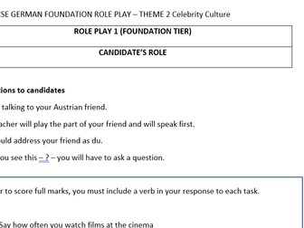 AQA German GCSE Role Play 2026 Celebrity Culture