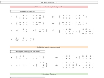 Matrices - 30 Worksheets with different values + Answers IGCSE