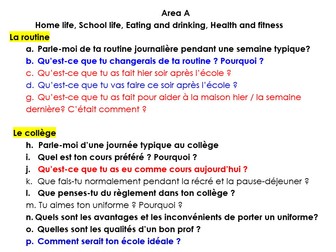 IGCSE French Oral Questions Bank