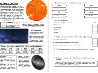 Our Star - Then Sun Space KS2 Primary Reading Comprehension National Test Style Sample Questions