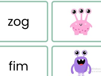 Alien word flashcards for Phase 3 and Phase 4 phonics