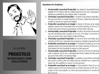 Comprehensive Projectile Motion Worksheets for A-Level Physics