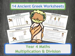 Ancient Greek Themed Multiplication and Division Worksheets for Year 4 Classes