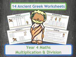 Ancient Greek Themed Multiplication and Division Worksheets for Year 4