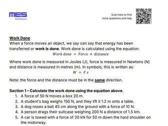 GCSE Physics AQA HT Topic 1: Energy - Work Done Worksheet