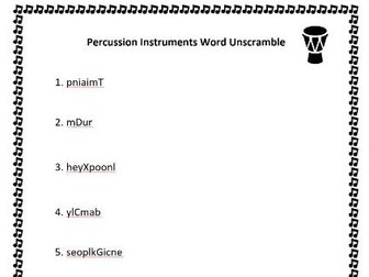 Percussion Instruments Word Unscramble