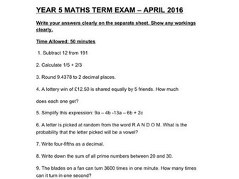 Eleven Plus 11+  Year 5  KS2 SATS Maths Paper