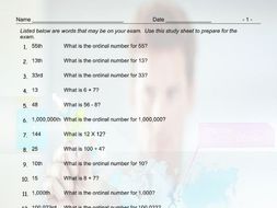 Cardinal-Ordinal Numbers Study Sheet