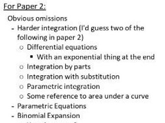 Topic List for Edexcel Maths Paper 2 (predicted A level)