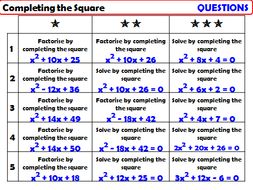 Solving Quadratics-Completing the Square | Teaching Resources