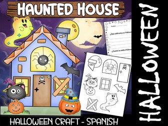 Spanish Halloween Craft Build a Haunted House: October Display Board, Colouring pages & Writing