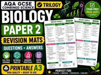 GCSE AQA Combined Science Biology Paper 2 Revision Mats | Questions & Answers | Printable A3