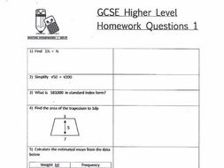 gcse higher maths homework sheets