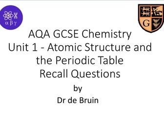 Atomic Structure Factual Recall Questions for AQA GCSE Chemistry Unit 1 and 2