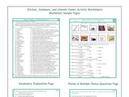 Kitchen, Cookware, and Utensils Combo Activity Worksheets