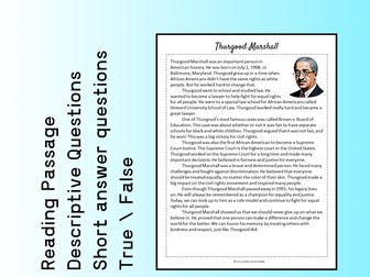 Thurgood Marshall Biography Reading Comprehension Passage Printable Worksheet PDF