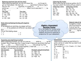 Algebra revision poster (with answers)