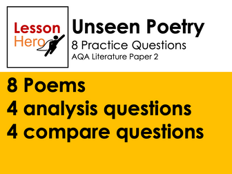AQA Unseen Poetry - 8 poems - 4 Practice Papers