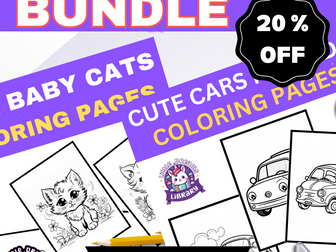 33-Pages Kawaii Cat & Cute Cars Coloring Book for Kids Pre-K to 5th Grade