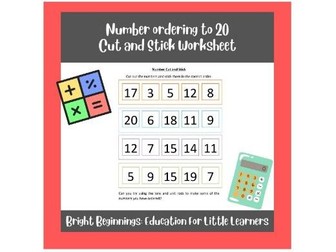 Numbers Ordering Cut and Stick Activity (0-30)