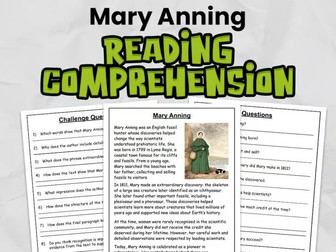 Mary Anning Comprehension for Gr 3 - 5 | Women's History Month