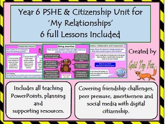 Year 6 PSHE & Citizenship Unit of Lessons - My Relationships