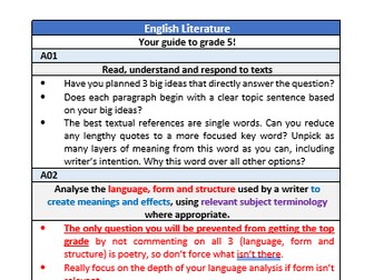 AQA stretching to grade 5 in English literature - top tips bookmark