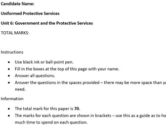 Unit 6: Government and the Protective Services Mock Paper & Marking Scheme