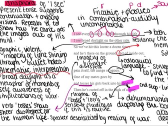 Power and Conflict Poetry Remains Lesson with language and structural annotations