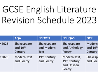 2023 GCSE ENGLISH LITERATURE REVISION SCHEDULE for AQA, Edexcel, Eduqas, OCR