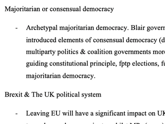 Government & Politics (UK SYSTEM) A Levels Topic Bullet Points