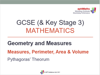 apt4Maths: PowerPoint (Lesson 13 of 18) on Measures, Perimeter, Area & Volume - PYTHAGORAS' THEORUM